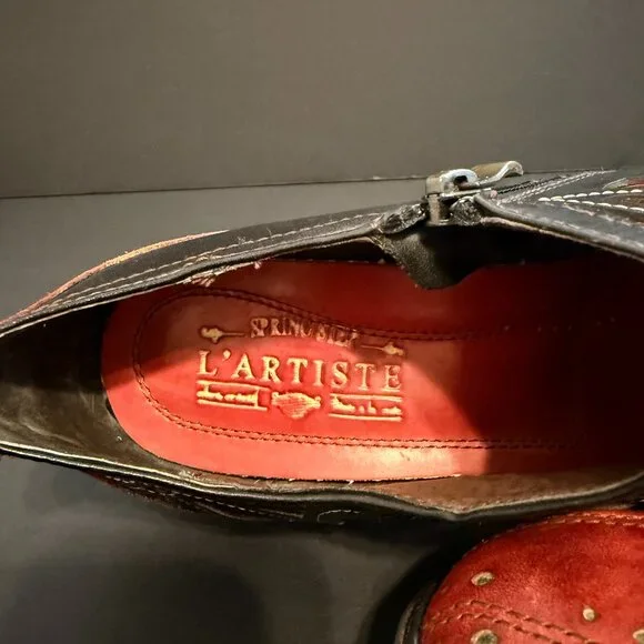 L’Artiste By Spring Step Arbella Heel Booties 11 Red & Black Leather - Picture 8 of 10